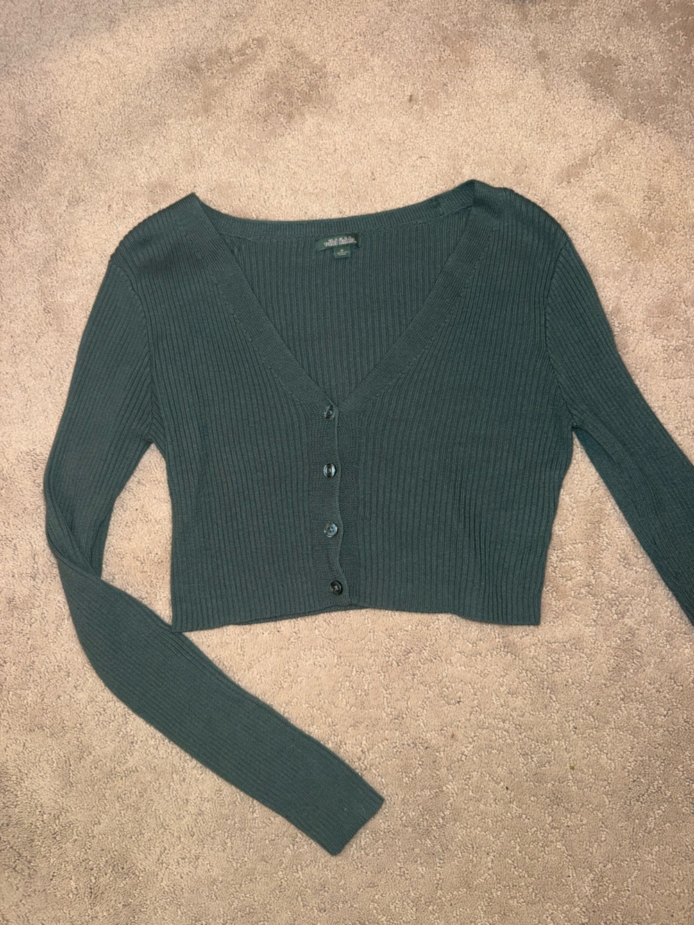 wild fable Teal Ribbed Cropped Button-Down Cardigan